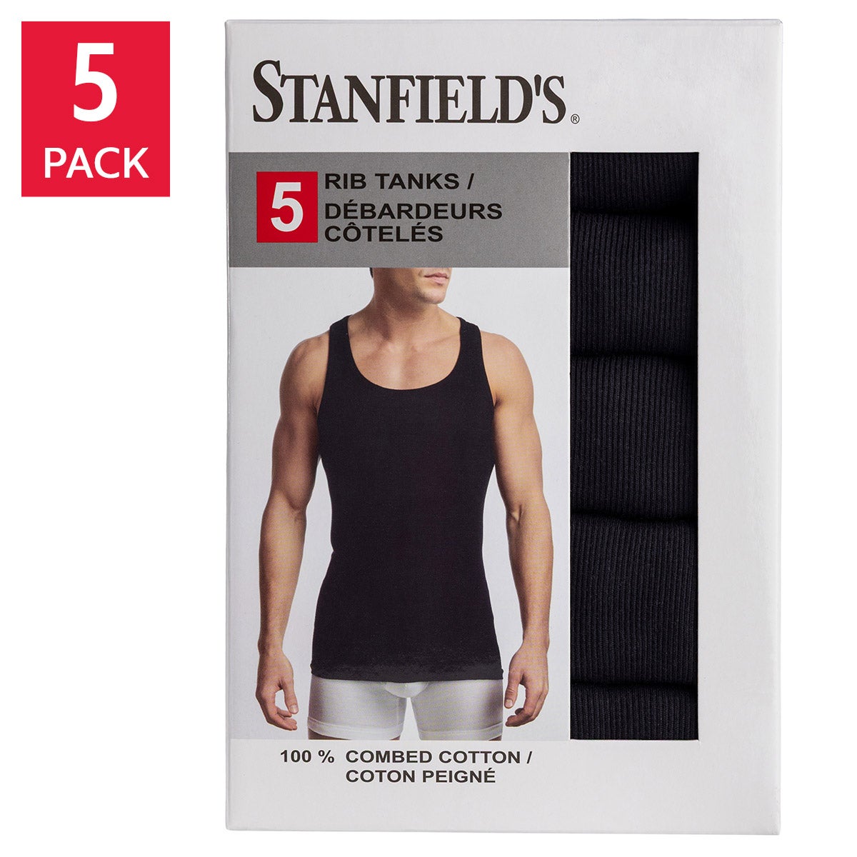 Stanfield Men's Ribbed Tank, 5-Pack, Black, Xx-large