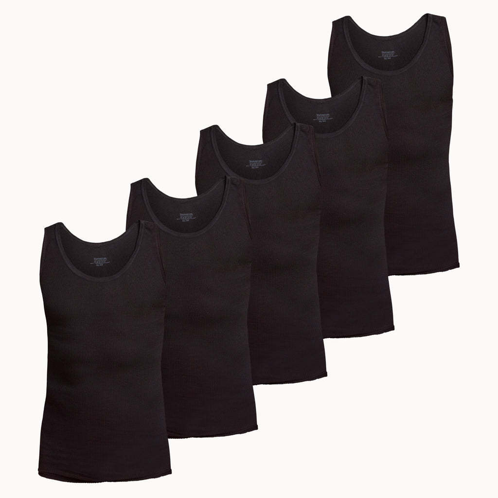 Stanfield Men's Ribbed Tank, 5-Pack, Black, Medium