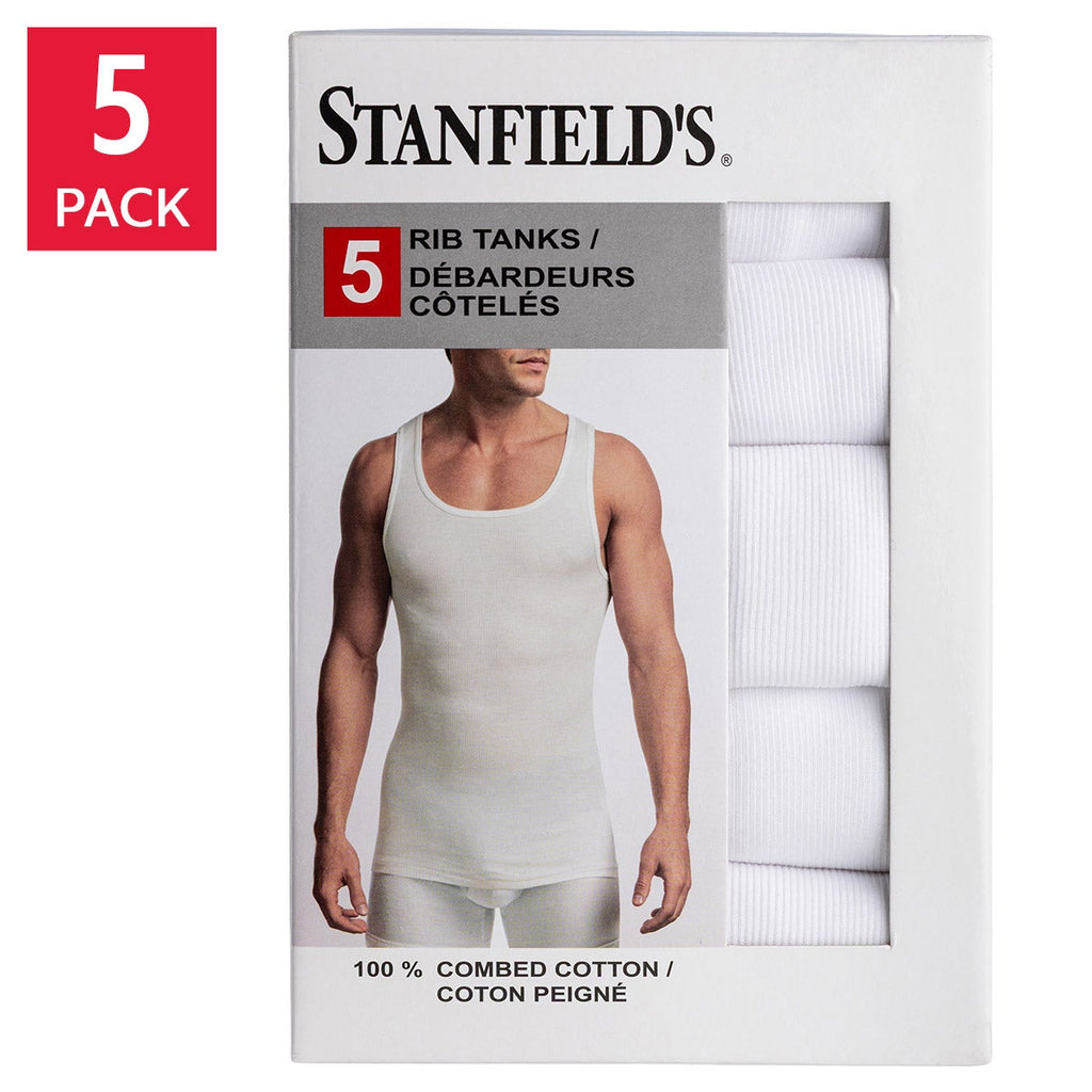 Stanfield Men's Ribbed Tank, 5-Pack, White, Large