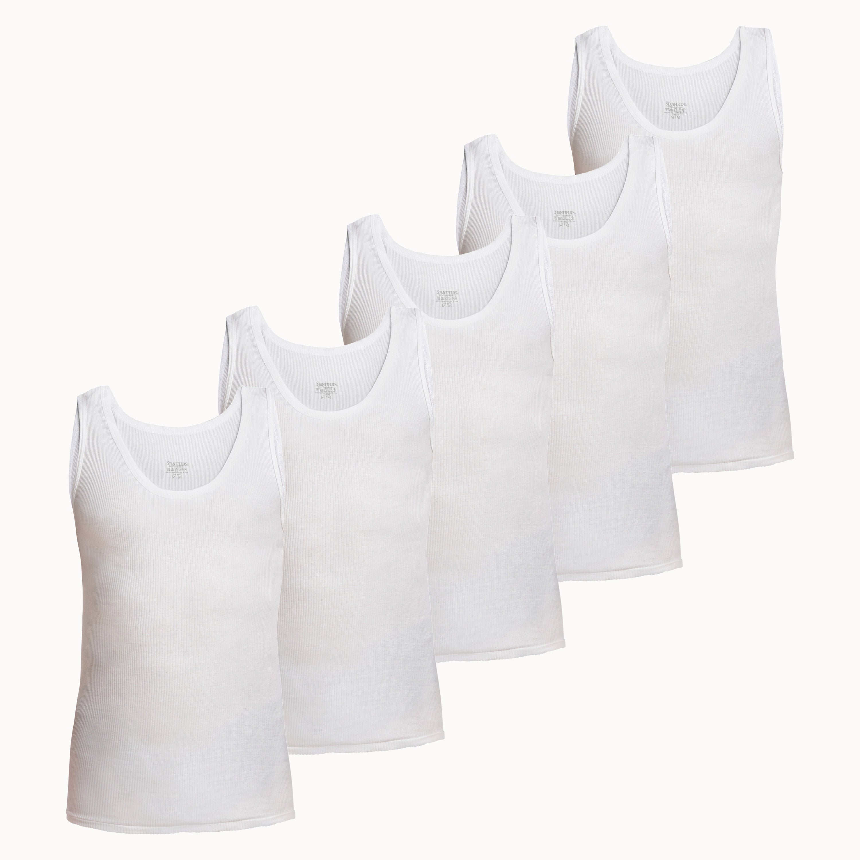 Stanfield Men's Ribbed Tank, 5-Pack, White, X-Large