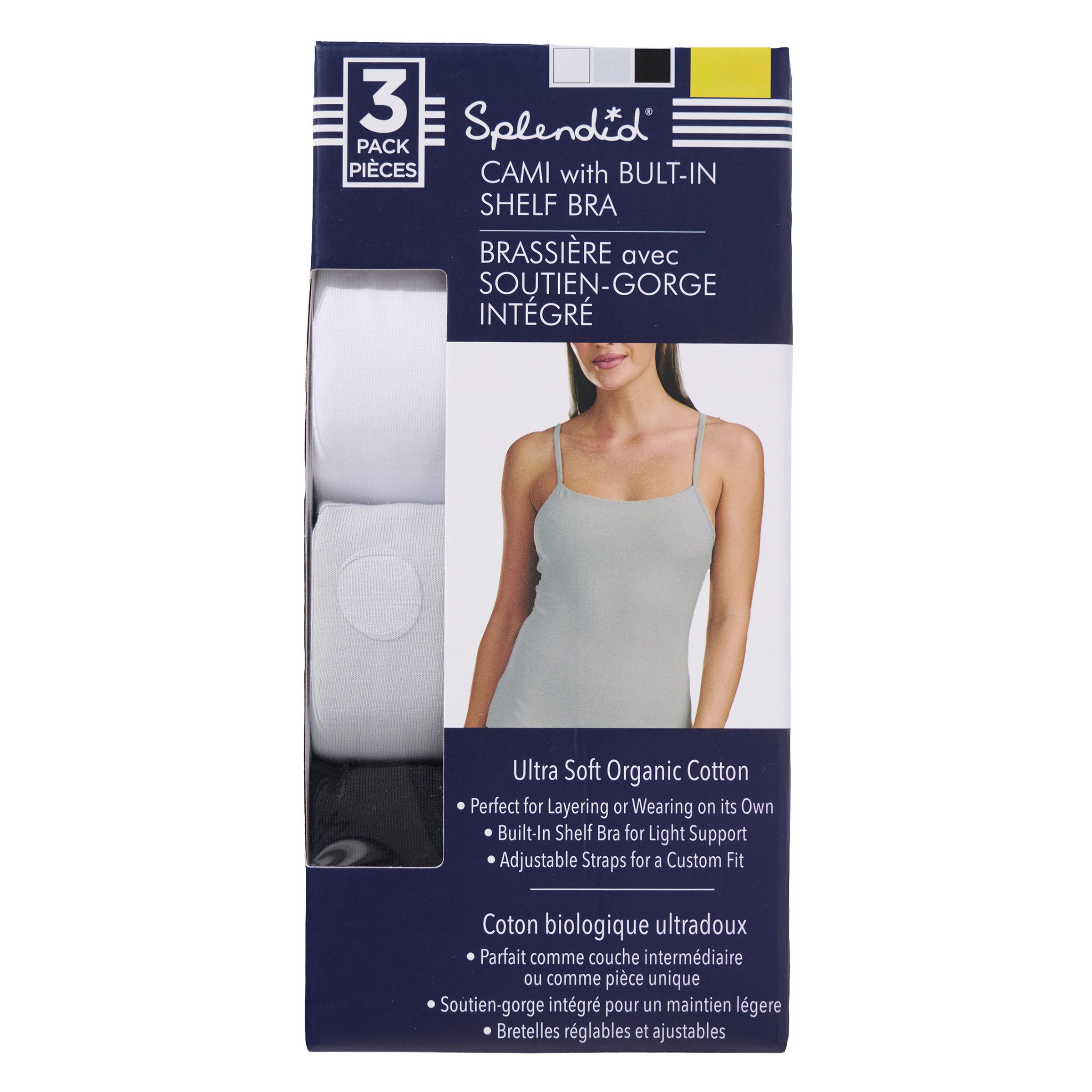 Splendid Women's Cami with Built-In Shelf Bra, 3-pack
