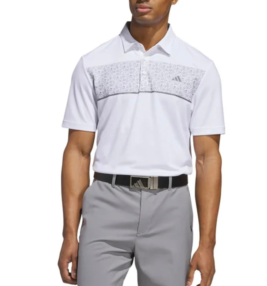 adidas Men's Stretch Short Sleeve Chest Print Golf Polo Shirt, Olive Strata, XX-Large