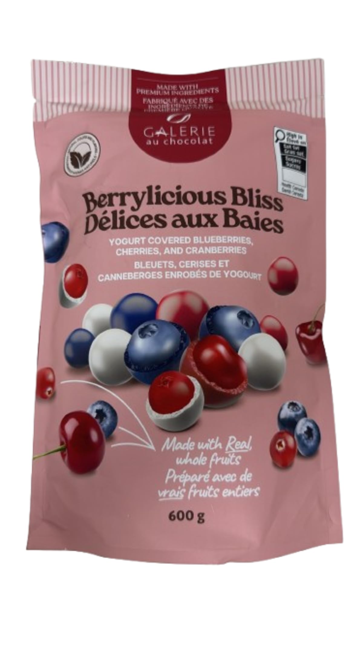 Galerie au Chocolat Berrylicious Bliss Yogurt Covered Blueberries, Cherries & Cranberries, 600 g