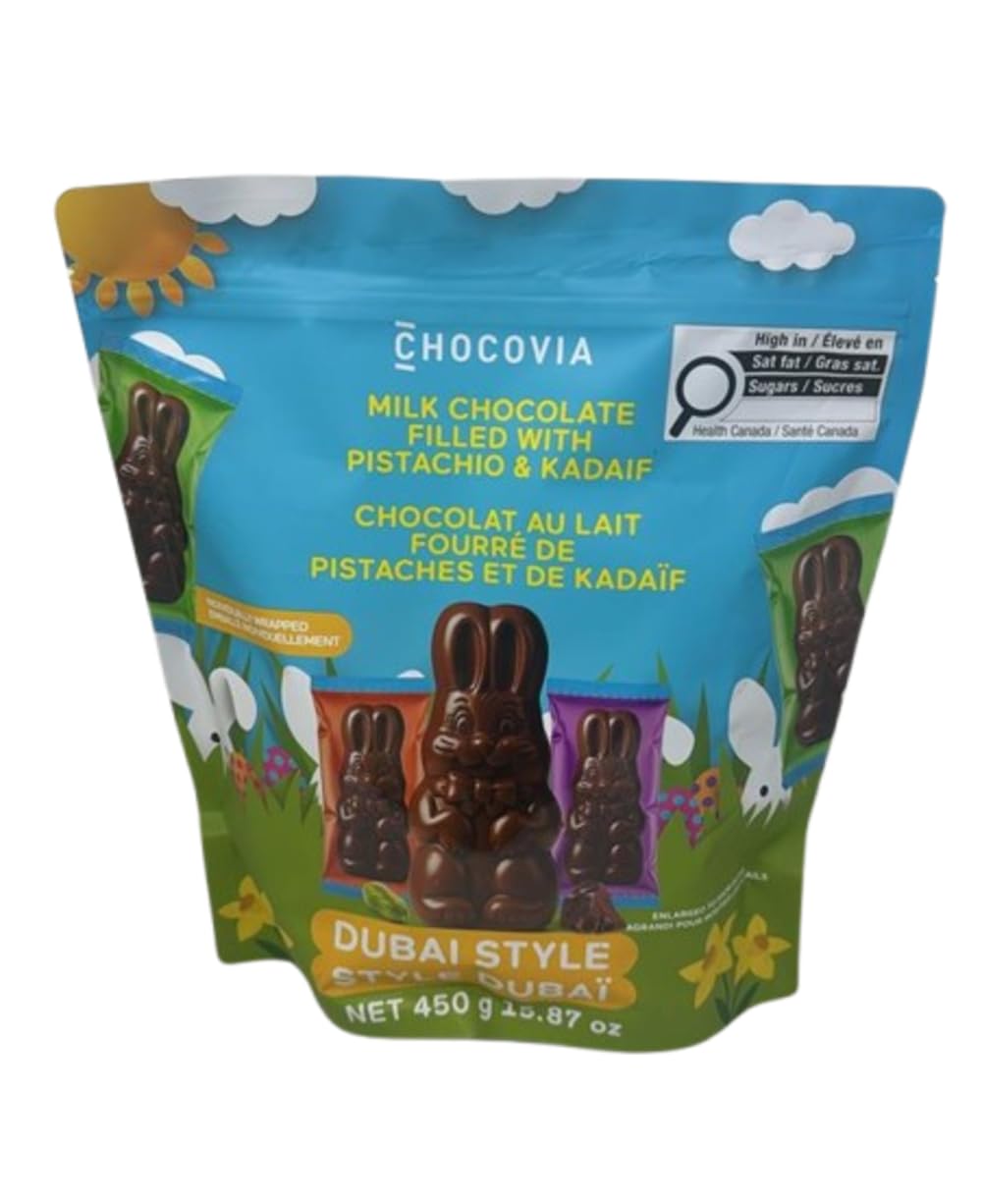 Chocovia Dubai Style Milk Chocolate Bunnies, Pistachio & Kadayif Filled, Individually Wrapped, 450 g | Premium Middle Eastern Inspired Chocolate Treats