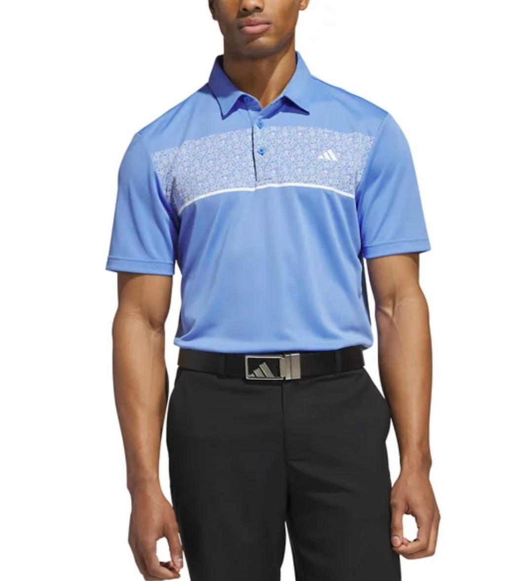 adidas Men's Stretch Short Sleeve Chest Print Golf Polo Shirt, Olive Strata, XX-Large