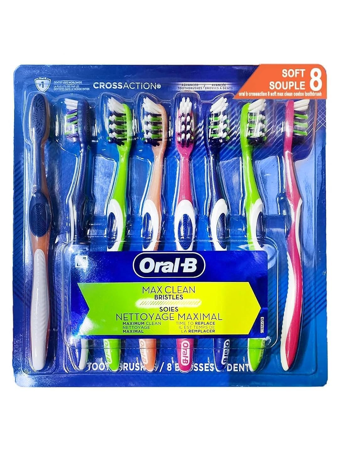 Oral-B CrossAction Advanced Toothbrushes with Max Clean Bristles, Soft - Pack of 8