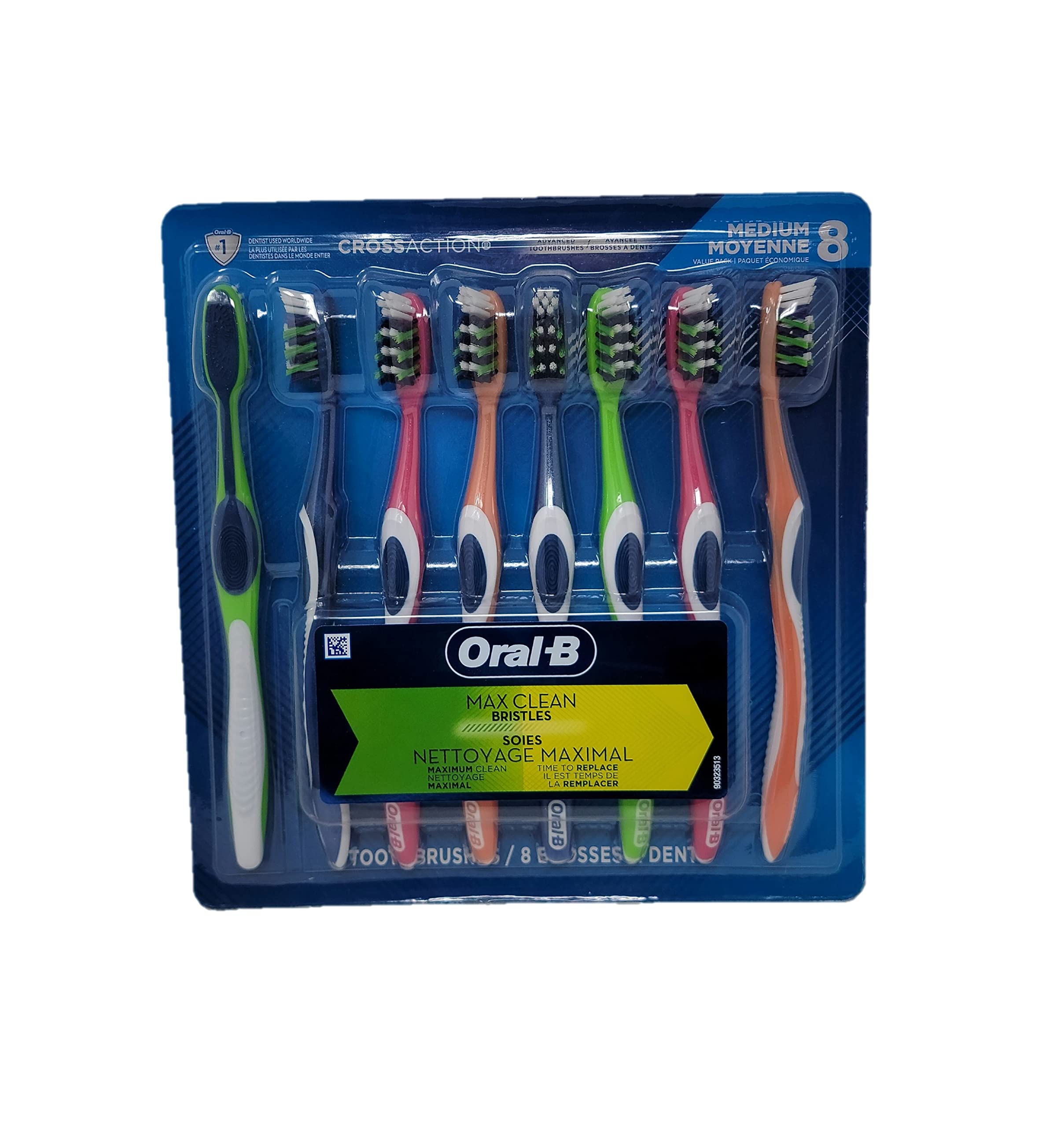 Oral-B CrossAction Advanced Toothbrushes with Max Clean Bristles, Medium - Pack of 8