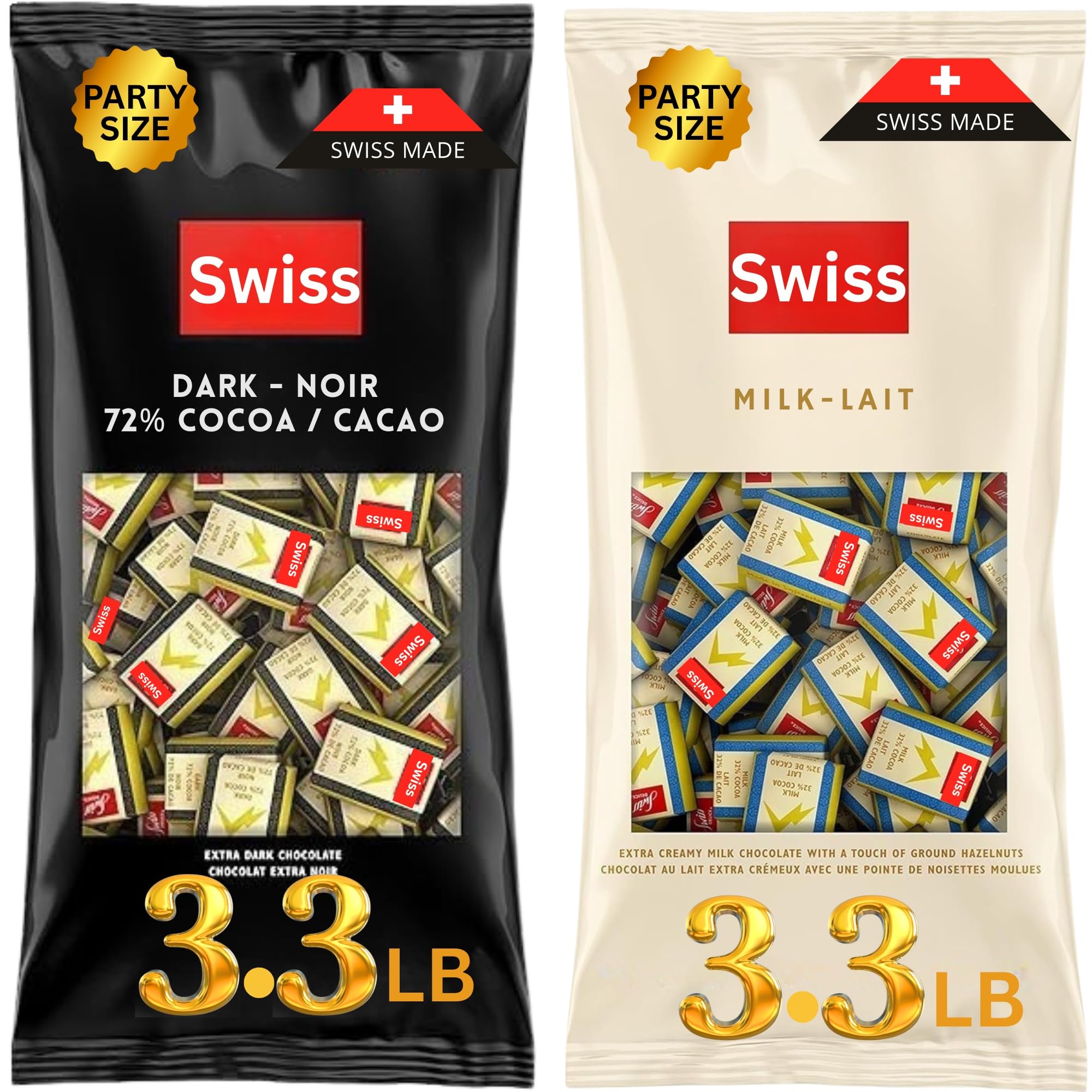 Premium Swiss Milk & Dark Chocolate 3.3 LB (pack of 2) Mega Bulk Bag – Individually Wrapped Creamy Chocolates – Holiday & Xmas Candy – Party, Events, Gift Bags & Fundraising