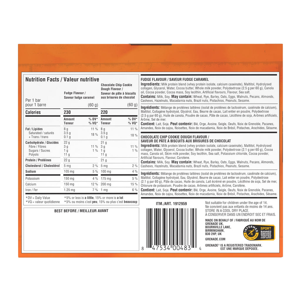 Grenade Protein Bar Mixed Pack, 14 × 60 g